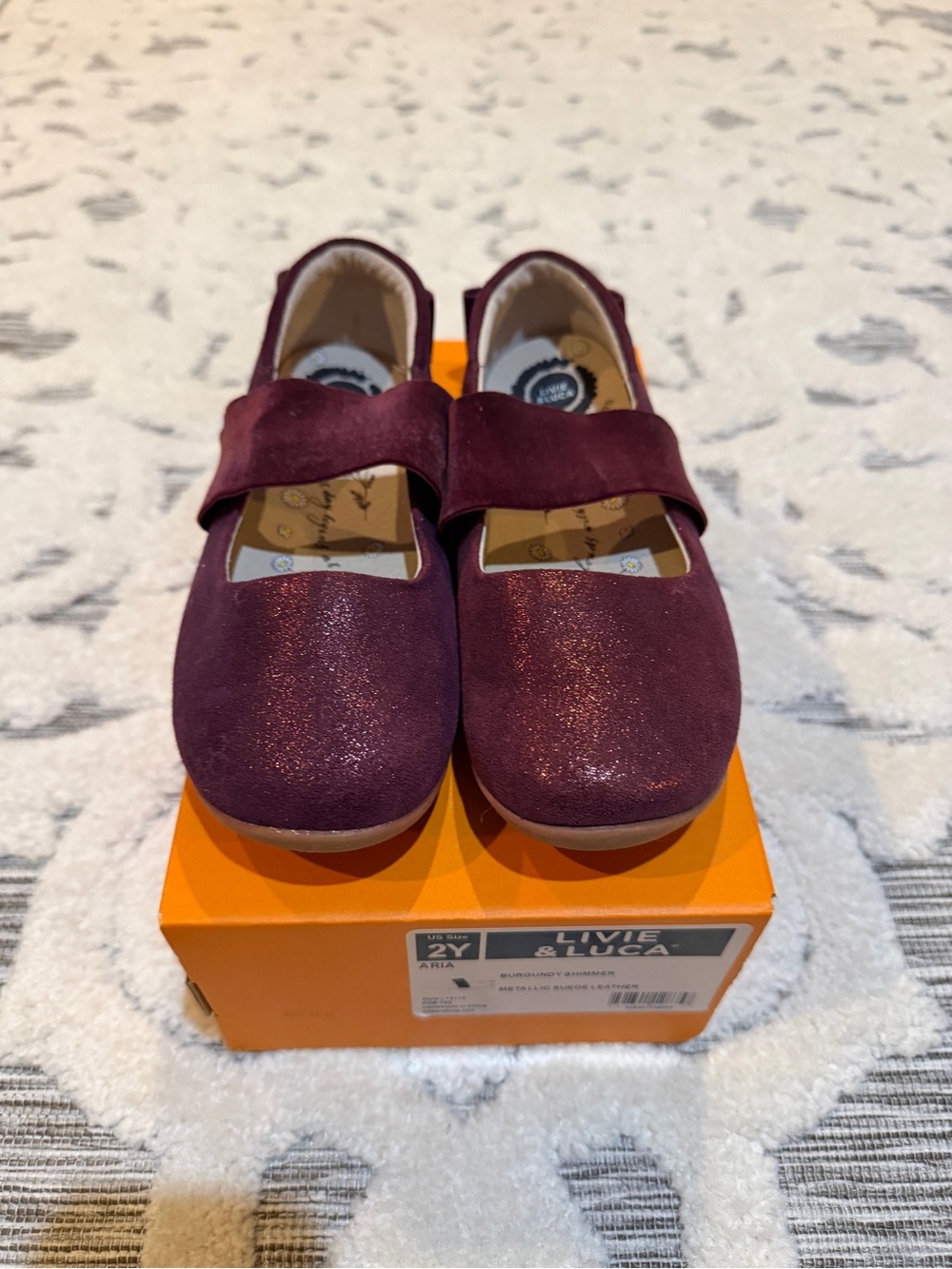 Livie & Luca Aria Girls Mary Jane Shoes in Burgundy Shimmer Metallic Suede Sz 2